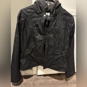 Maralyn & Me Black Leather Jacket with Hoodie